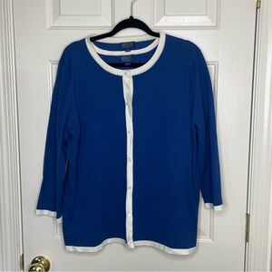 Pendleton silk blend cobalt blue cardigan blouse two piece set | 1X